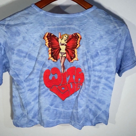 Boys Lie Lady Butterfly Blue Tie Dye With Love Cropped Tee Size M - Picture 8 of 10